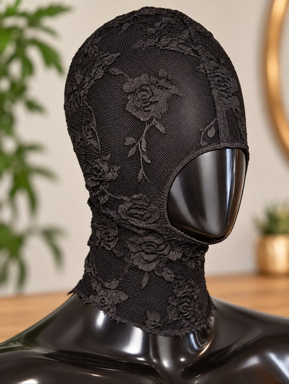 Black Floral Lace Balaclava Hood Gothic Halloween Rave Mask One Size #3